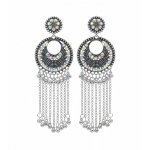 Antique Silver Finish Chandbali Earrings for Women
