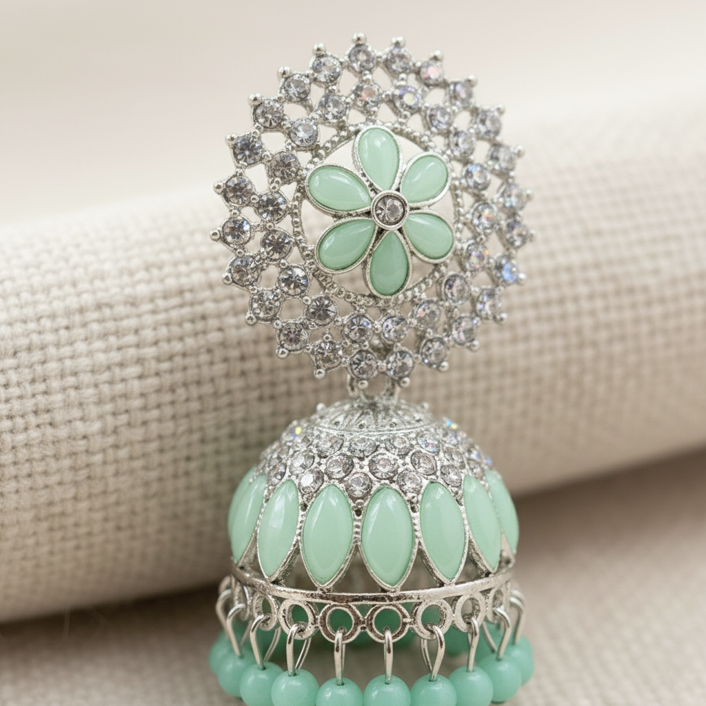 Sparkling Stone Embellished Ethnic Earrings - Image 2