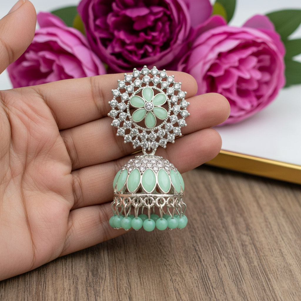 Sparkling Stone Embellished Ethnic Earrings - Image 3