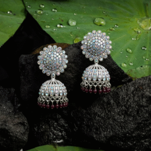 Royal Look Silver Plated Stone Studded Earrings